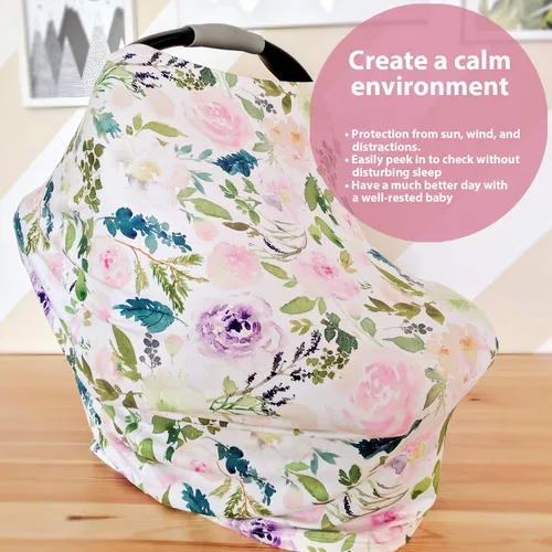 Vista 2 de Pobi Baby Premium - Funda multiusos para lactancia, asiento de automóvil, carrito de compras, silla alta y funda de lactancia, bufanda floral