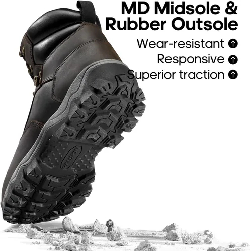 Vista 4 de NORTIV 8 Botas de senderismo para hombre, impermeables, con puntera suave, botas de trabajo de cuero