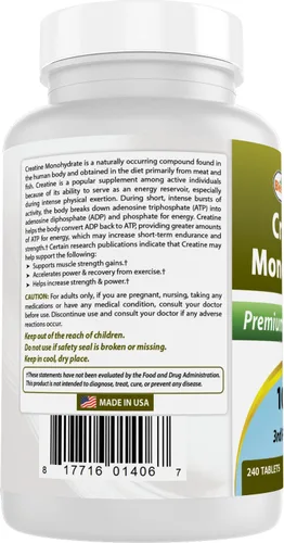 Vista 7 de Best Naturals Monohidrato de creatina 1000 mg 240 Comprimidos