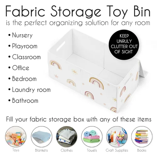 Vista 5 de Sweet Jojo Designs Caja de almacenamiento de juguetes de tela bohemia con arco iris para bebé, habitación de niños, color rosa pálido, oro rosa