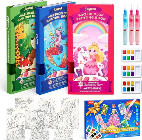 Vista 17 de JoyCat Paquete de 2 libros de pintura de bolsillo con agua para colorear para niños, juego de juguetes de actividades de arte y manualidades, kit
