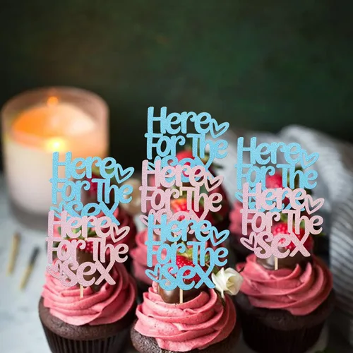 Vista 6 de Rsstarxi Paquete de 24 adornos para cupcakes sexuales, color rosa o azul, para revelación de género, para niños o niñas, temática de revelación