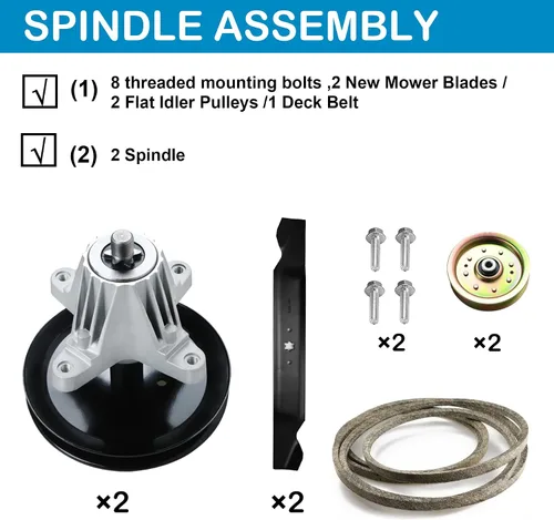 Vista 5 de Kit de reconstrucción de cubierta de 46 pulgadas para Cub Cadet MTD Troy-Bilt compatible con 2 husillos 618-04865, 2 poleas tensoras planas