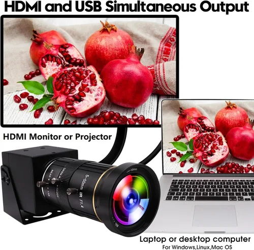 Vista 3 de ELP 4K USB HDMI USB Cámara Manual Zoom Webcam Enfoque Variable Cámara PC Mini Cámara de Cerca para Computadora H.264 Cámara de Seguridad USB Cámara