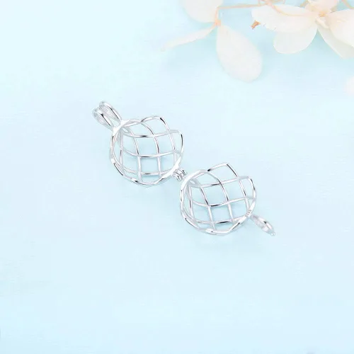 Vista 2 de Colgante de jaula de bola trenzada de plata esterlina para la fabricación de joyas de perlas, dijes de bricolaje para regalo adorable