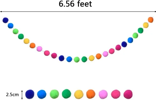 Vista 2 de 2 guirnaldas de bolas coloridas con pompones de 6.5 pies de largo, 24 bolas para decoración del hogar y fiesta