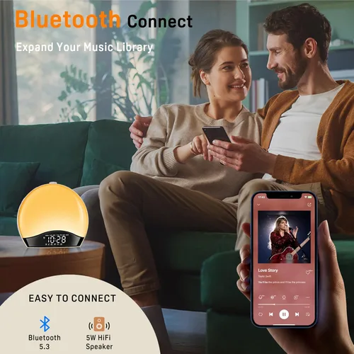 Vista 6 de JALL Reloj despertador Sunrise para dormitorios con máquina de sonido de ruido blanco, despertador de luz despertador para personas que duermen