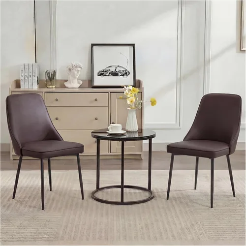 Vista 9 de Sillas de comedor de piel sintética, modernas y tapizadas, sillas de cocina, sillas auxiliares de cena con respaldo curvado y patas de metal