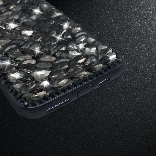 Vista 6 de Funda de lujo con pedrería para iPhone 15, funda de teléfono con purpurina 3D brillante y diamantes, color negro
