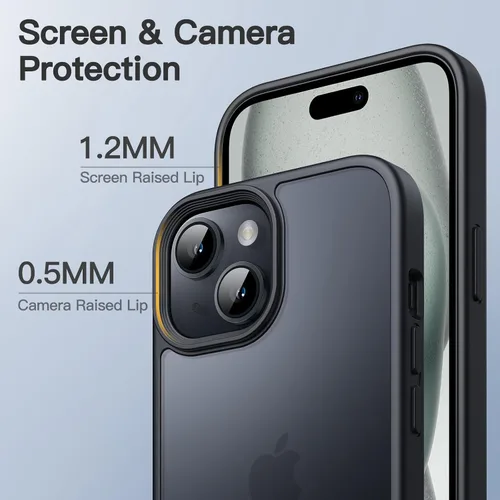 Vista 4 de JETech Funda mate para iPhone 15 de 6.1 pulgadas, a prueba de golpes, protección contra caídas de grado militar, cubierta trasera translúcida