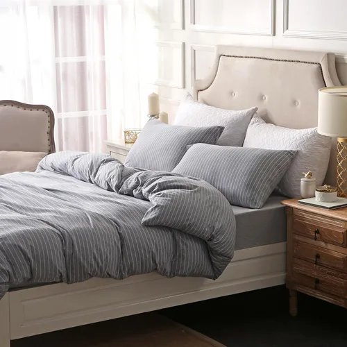 Vista 26 de PURE ERA Fundas de almohada de punto jersey 100% algodón tipo camiseta, súper suaves, cómodas, transpirables, juego de 2, estándar 20" x 26", rayas