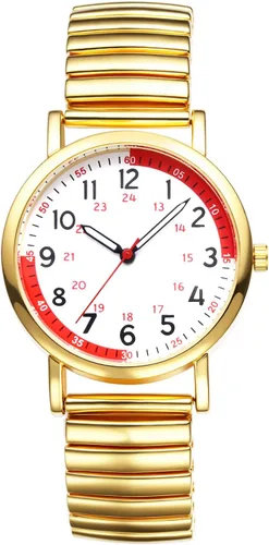 Vista 11 de JewelryWe Reloj de lectura fácil ultrafino para mujer con correa elástica de tono dorado/plateado