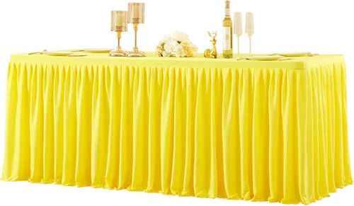 Vista 18 de Manteles de poliéster negro para mesas rectangulares de 4 pies, funda de mesa ajustada sin arrugas de 4 pies con falda para fiestas, bodas