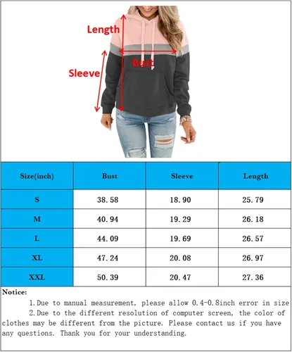 Vista 6 de ORANDESIGNE Sudadera casual con capucha de manga larga para mujer, con bloques de color, holgada, ligera, con bolsillo