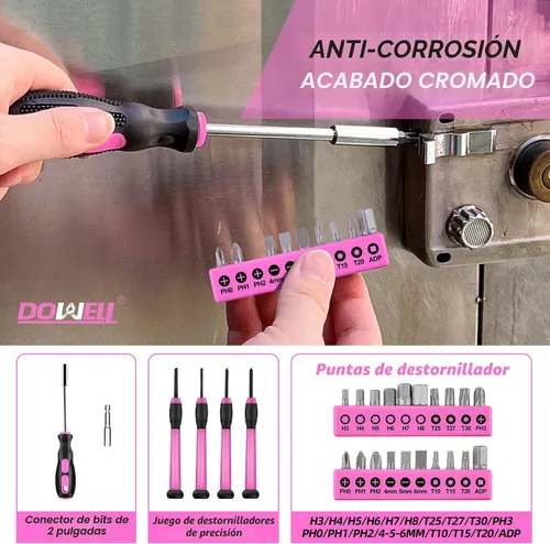 Vista 6 de DOWELL Juego de herramientas para el hogar de 40 piezas rosa, kit de herramientas manuales generales para el hogar con estuche de almacenamiento