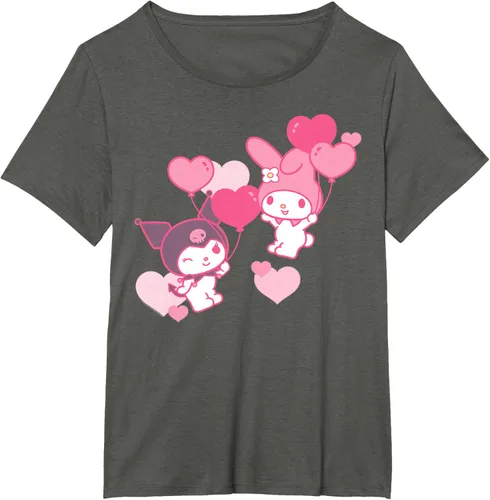 Vista 64 de Camiseta de My Melody y Kuromi con corazones del Día de San Valentín Negro