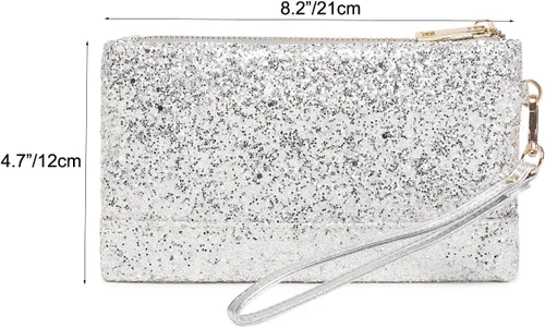 Vista 6 de Bolso de mano de noche brillante de plata para boda Bling Clutch bolso para fiesta