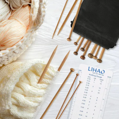 Vista 6 de LIHAO Juego de 30 piezas de agujas de tejer de bambú, agujas de tejer de madera, accesorios de kit de tejer para principiantes hechos a mano, de una