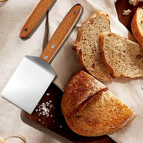 Vista 2 de Murtenze Paquete de 4 espátulas pequeñas para galletas de brownie, espátula de acero inoxidable, mango de madera resistente para hornear/chefs