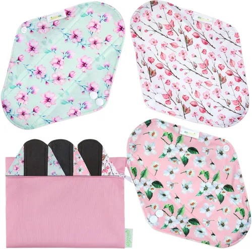 Vista 7 de wegreeco Almohadillas menstruales reutilizables de carbón – Almohadillas sanitarias reutilizables Forros de bragas reutilizables Almohadilla