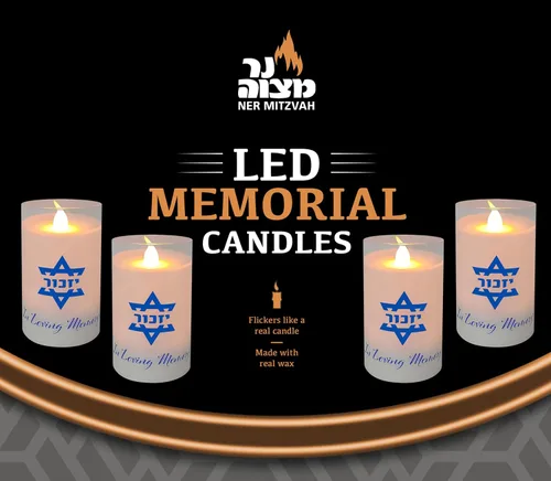 Vista 3 de Ner Mitzvah Vela eléctrica Yahrzeit - Velas votivas LED - Vela conmemorativa sin llama