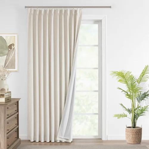 Vista 20 de Vision Home Cortinas marrones con pliegues pinzados, opacas completas, cortinas de ventana de lino mezclado para oscurecer la habitación, cortinas