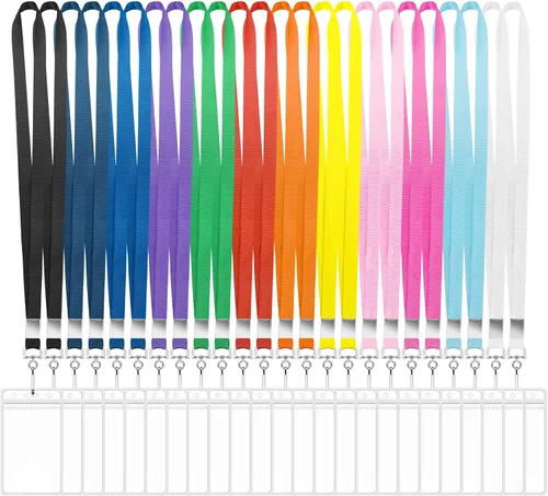 Vista 12 de Paquete de 4 cordones de crucero con soportes impermeables para tarjetas de identificación, 4 colores Soft lanyards, clear PVC zip holders, metal