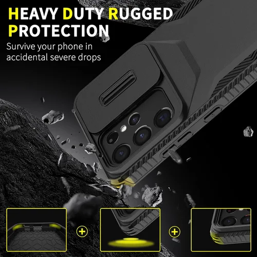 Vista 3 de Funda para Galaxy S21 Ultra con 1 protector de pantalla HD y cubierta de cámara deslizante [grado militar], funda protectora resistente a prueba