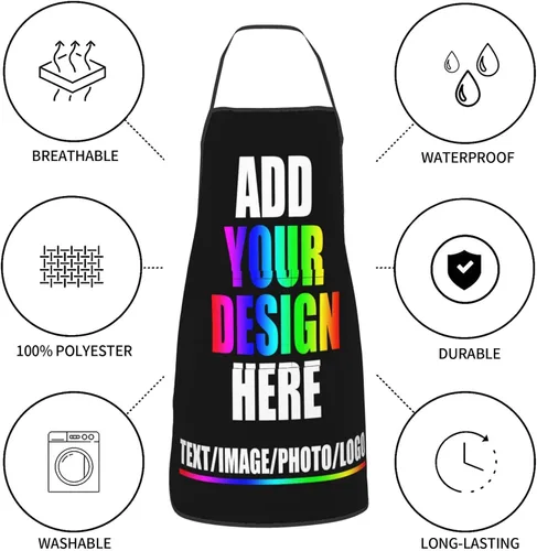Vista 7 de HooSo Delantal de cocina personalizado, diseño de nombre, logotipo, foto, delantal de poliéster ajustable con dos bolsillos delanteros