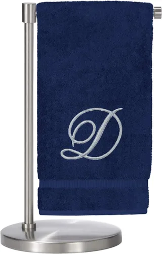 Vista 31 de Script R - Toalla de baño con monograma, regalo personalizado, 27 x 54 pulgadas, juego de 1 toalla bordada con texto dorado, 100% algodón turco Navy