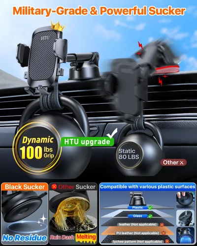 Vista 4 de HTU 2026 Mejorado [Verdadero Grado Militar] Soporte de Teléfono para Coche【Certificados de Seguridad y Sin Olor】Soporte de Teléfono Celular