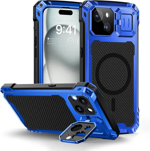 Vista 9 de Lanhiem Funda de metal para iPhone 13 con funda de cámara y soporte [compatible con MagSafe] [Soporte integrado] [Protección de grado militar] Funda