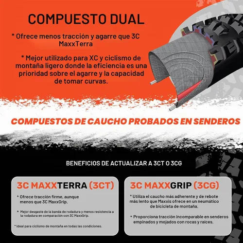 Vista 4 de Maxxis Minion DHF Doble compuesto Neumático para bicicleta de montaña, E25, listo para cámara Centro de balanceo rápido, perillas laterales