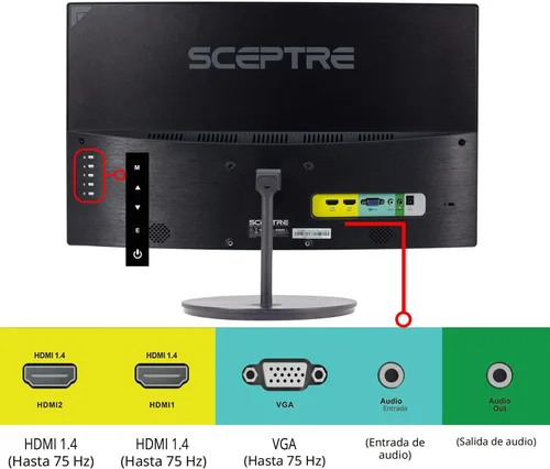 Vista 5 de Sceptre - Monitor curvo de 24 pulgadas, 75Hz, LED, para videojuegos, Full HD, 1080P, HDMI, VGA, con altavoces, montaje de pared VESA listo