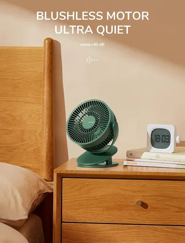 Vista 5 de JISULIFE Ventilador de cochecito de bebé con clip, funciona con batería de 4000 mAh, portátil, diseño de ranura pequeña y silenciosa, 4 velocidades