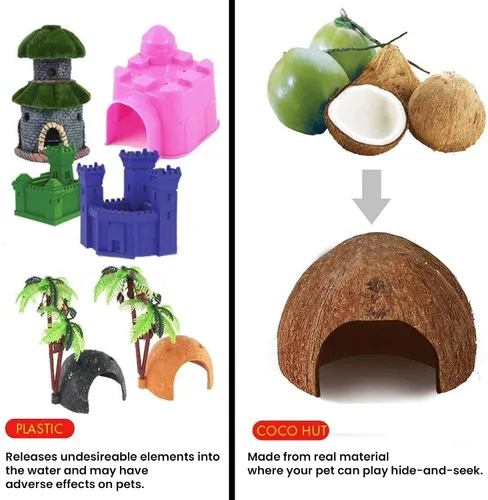 Vista 4 de SunGrow Cabaña de coco para Gecko crestado, piel de escalada de reptiles de 5 x 3 pulgadas, accesorios de hábitat de jaula de tanque de leopardo