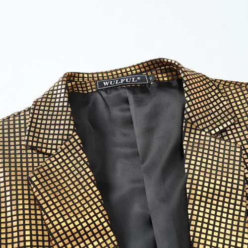 Vista 4 de WULFUL Traje de discoteca de 2 piezas para hombre, disfraz de los años 70, chaqueta y pantalones de lentejuelas para fiesta de Halloween, trajes