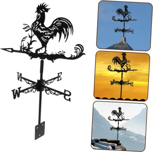 Vista 6 de Happyyami Paleta de viento de gallo en la azotea de la azotea, indicador de dirección del viento de metal retro, decoración de arte de jardín