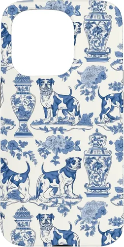 Vista 14 de Chinoiserie Dog Blue Toile Ginger Preppy Grandmillennial - Carcasa para iPhone 16