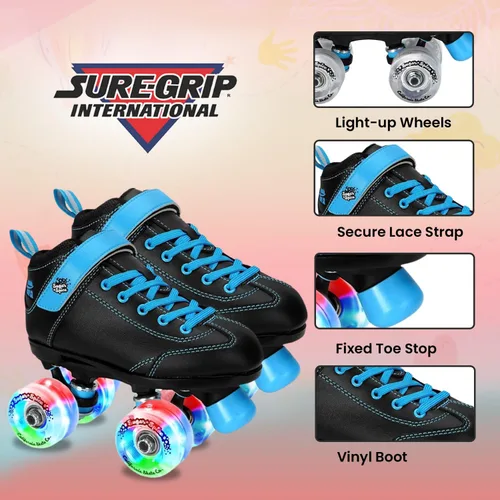 Vista 5 de Sure-Grip Sugar & Spice - Patines de ruedas para niños, botas de vinilo duraderas con acolchado cómodo, cuentan con ruedas iluminadas