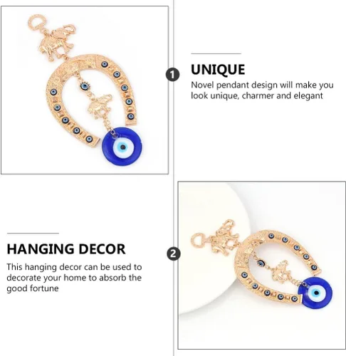 Vista 5 de Llavero de regalo adornos de ojo turco colgante de pared de mal de ojo herradura decoración accesorios clave amuleto llavero encantos mochila