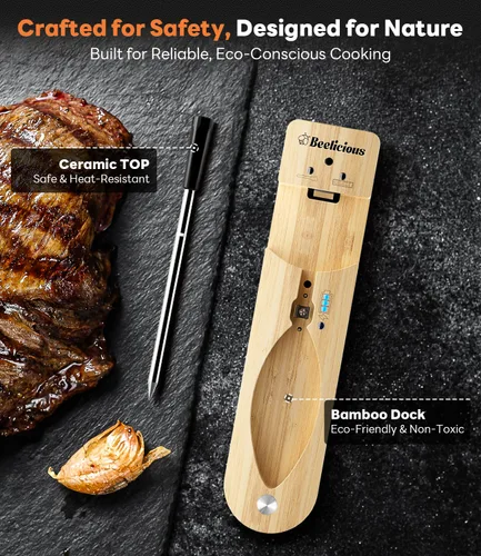 Vista 9 de Beelicious Pro Termómetro inalámbrico para carne, sonda inteligente Bluetooth estable con precisión de ±1.8℉, respuesta rápida de 0.5s y batería