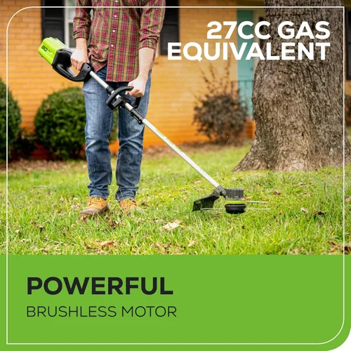 Vista 3 de Greenworks Recortadora inalámbrica sin escobillas de 80 V y 16 pulgadas con batería de 2.0 Ah y cargador rápido - Línea doble de 0.080 pulgadas