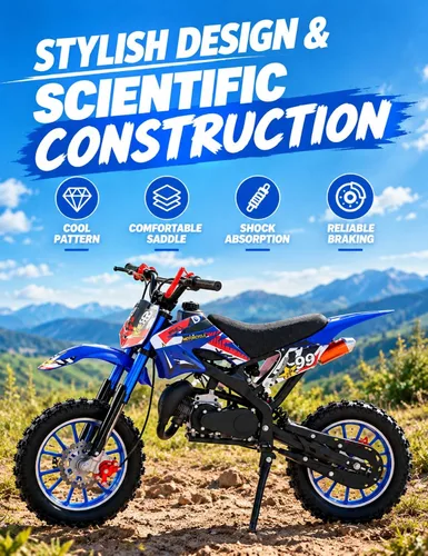 Vista 9 de 50cc 2-Stroke Dirt Bike for Kids 6-14 - 30MPH Gas Powered Mini Motorcycle Blue