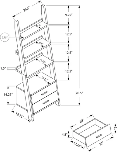 Vista 5 de Estantería – 69" H/GREY-WHITE Escalera con 2 cajón de almacenamiento