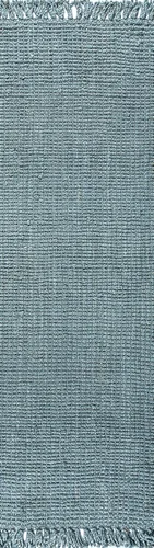 Vista 3 de JONATHAN Y Alfombra de pasillo tejida a mano con flecos de yute azul claro/gris, 2 x 8 pulgadas, pata, bohemio, rústico, cabaña, fácil limpieza