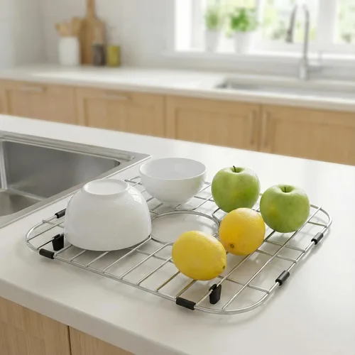 Vista 7 de Protectores de fregadero para fregadero de cocina, 12 x 11 pulgadas, protector de fregadero centrado en rejilla, material de acero inoxidable 304