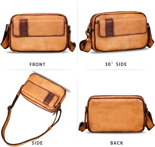 Vista 4 de IVTG Bolso de mensajero de cuero genuino para hombre, bolso cruzado de hombro, casual, bolsa de día para negocios, trabajo, diario, bolso