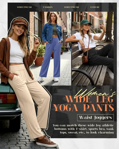 Vista 117 de Neer - Conjunto de 3 pantalones de yoga de pierna ancha para mujer - Pantalones deportivos cómodos, holgados, de cintura alta y casuales