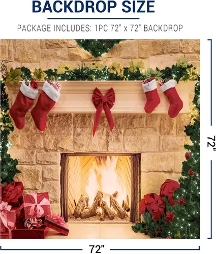 Vista 4 de Allenjoy Telón de fondo de chimenea de Navidad de 6 x 6 pies, retrato de fotografía, cabina de fotos, decoración de fiesta de Navidad, accesorios